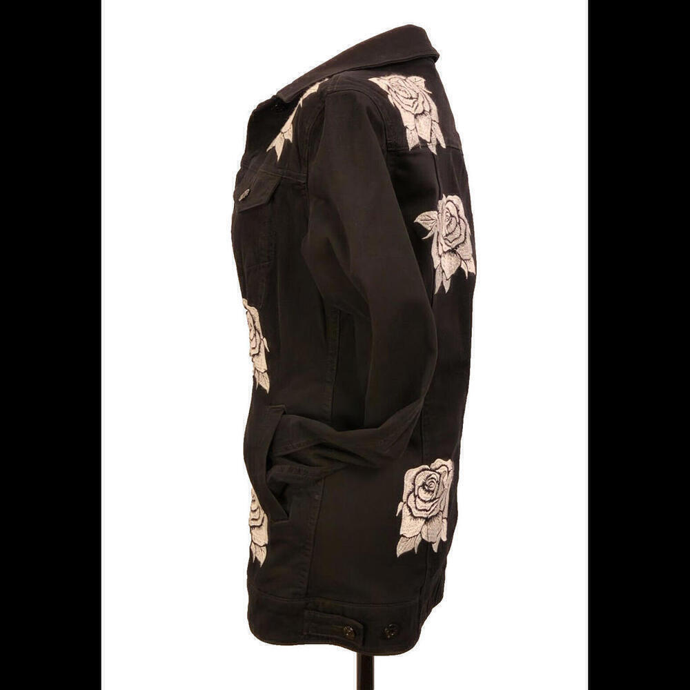 LuLaRoe Size XS Black Jaxon Jacket Embroidered White Roses - Picture 4 of 7